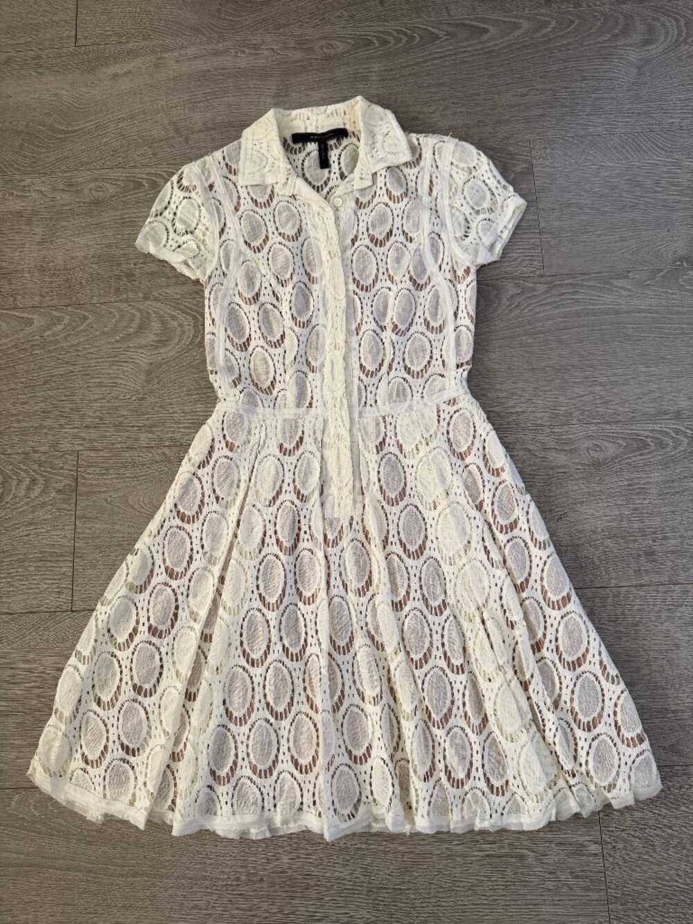 BCBGMAXAZRIA Runway White Eyelet Lace Shirt Midi Dress Size 0